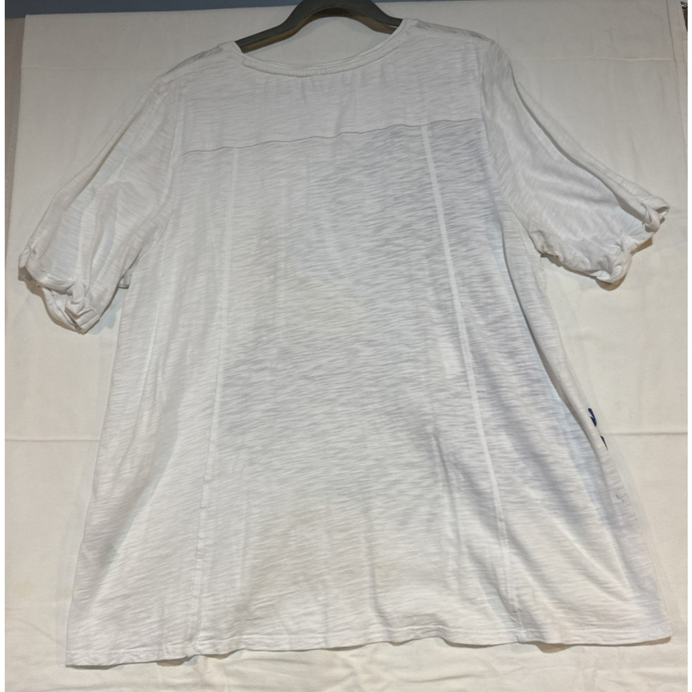 Chico's White Short Sleeve Cotton Tee with Blue and Yellow Print Large Chicos 3 - Picture 5 of 7
